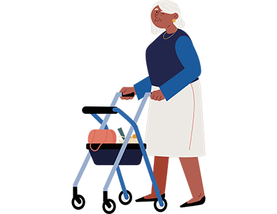 Illustratie van hippe oma met rollator