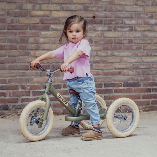 Trybike Steel Vintage loopfiets 2 in 1 mat groen