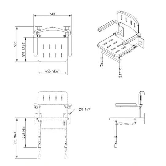 Toonzaalmodel NYMAS Group muurgemonteerde douchezitting