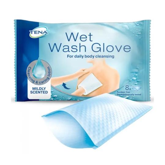 TENA Washandjes Wet Wash Gloves (Milde frisse geur) (8 st)