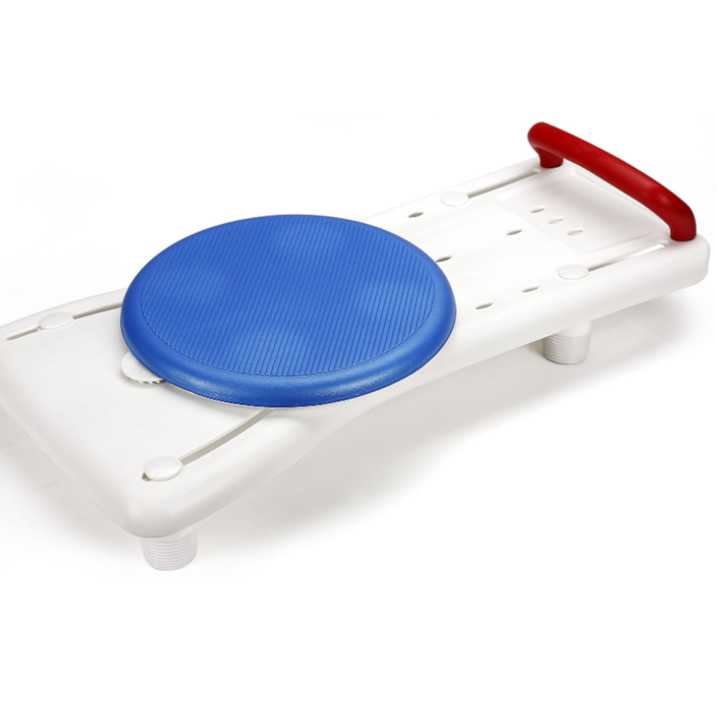 Planche de bain avec poignée colorée et plateau tournant