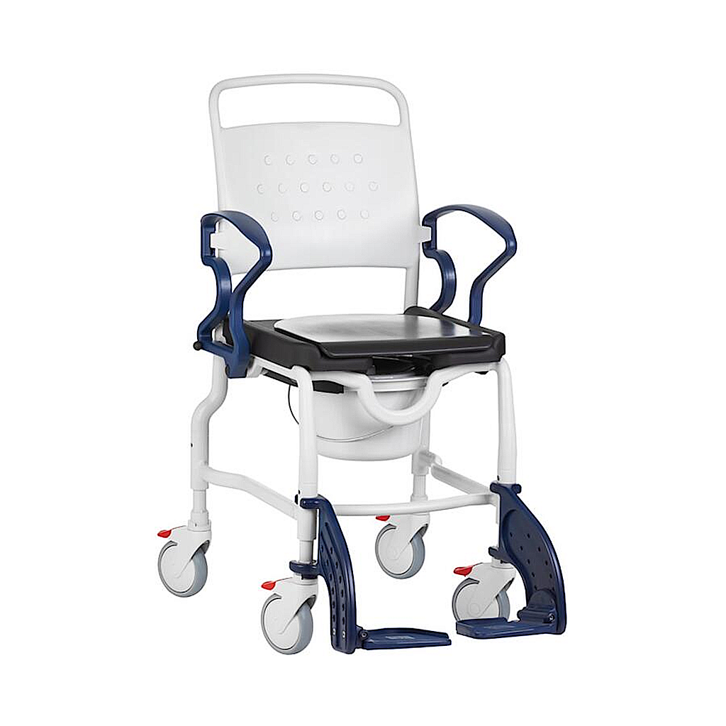 Chaise de douche / chaise de toilette sur roulettes REBOTEC NEW YORK (siège plus large) - gris/bleu