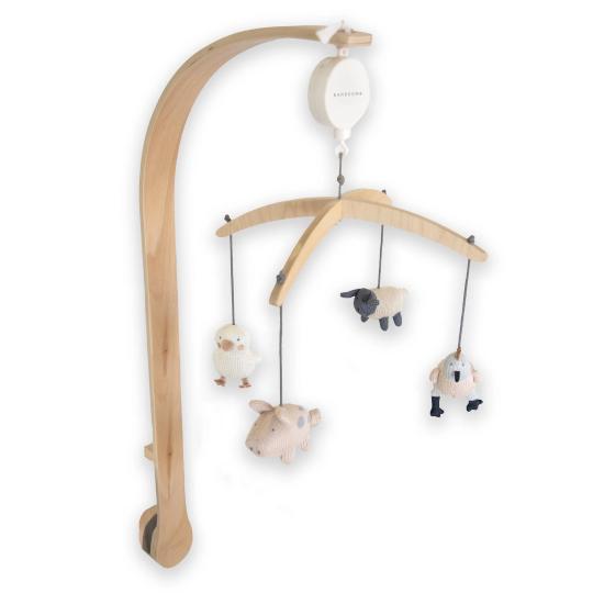Bamboom Houten muziekmobiel met gebreid speelgoedjes (De Boerderij)
