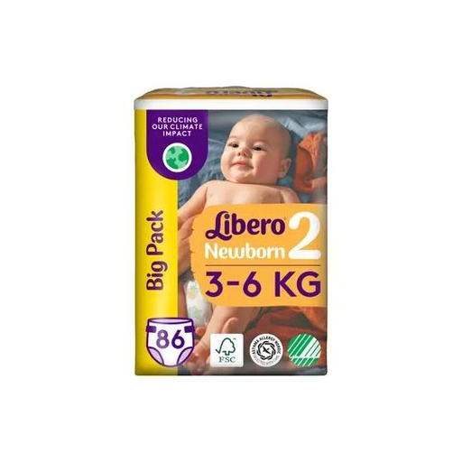 [016676] Couche pour enfants Libero Newborn 2 (3-6kg) 86 pcs. - paquet