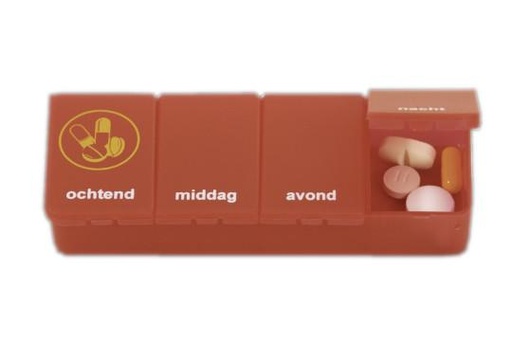 [034425] Boîte à pilules 1 jour - 4 compartments transparent rouge